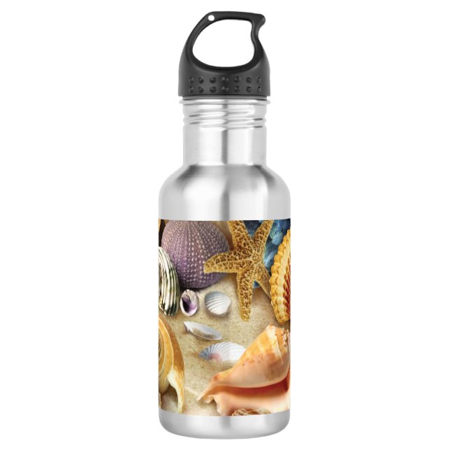Botella De Agua conchas marinas en la playa (Anverso)