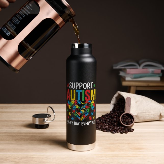 Botella De Agua Conciencia sobre el autismo (Café (girado))