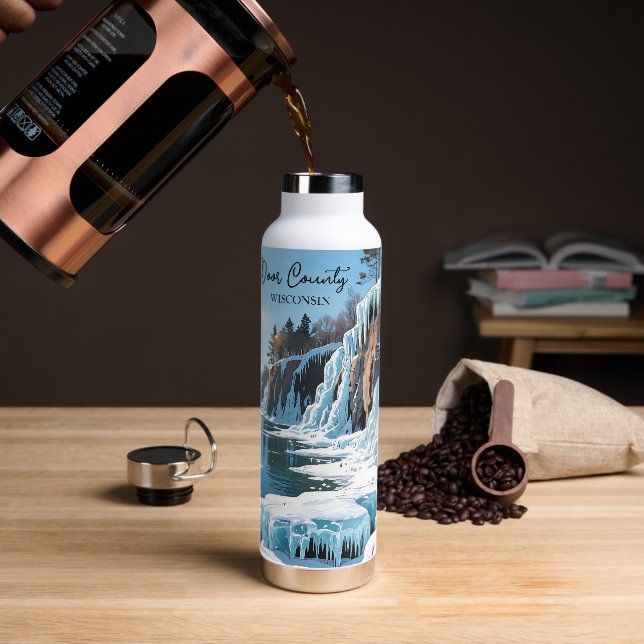 Botella De Agua Condado de Door Wisconsin Invierno  (Café)