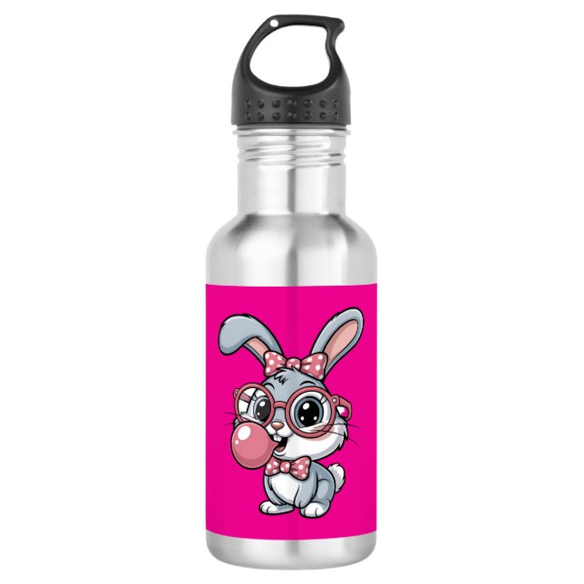Botella De Agua Conejito lindo con gafas soplando chicle (Anverso)
