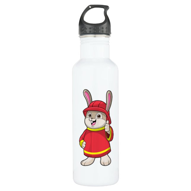 Botella De Agua Conejo como bombero con casco (Anverso)