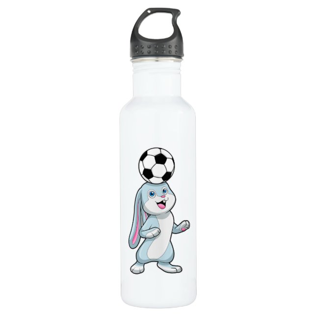 Botella De Agua Conejo como jugador de fútbol con bola de fútbol (Anverso)