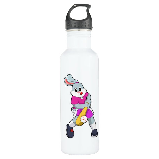 Botella De Agua Conejo de béisbol con bate de béisbol (Anverso)