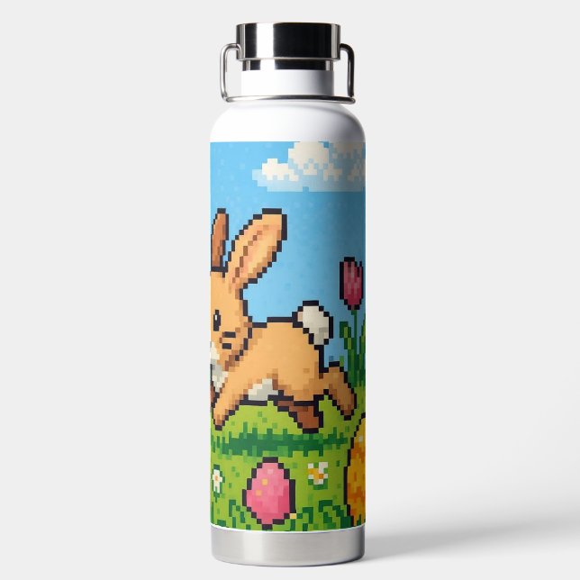 Botella De Agua conejo de Pascua lindo de 8 bits (Parte trasera)