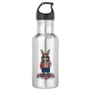 Botella De Agua Conejo de Pascua Patriótico Camiseta Vintage Vecto