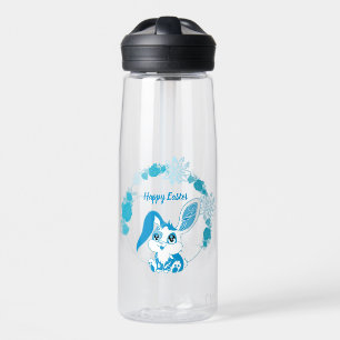 Botella De Agua Conejo Feliz de Pascua Kawaii Azul Adorable