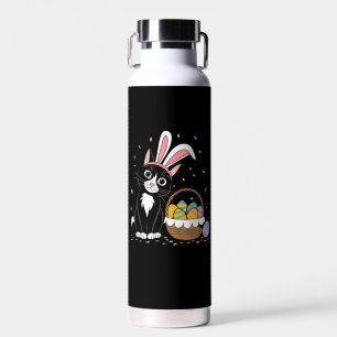 Botella De Agua Conejo Gato Negro Pascua Tuxedo Orejas de Conejo H