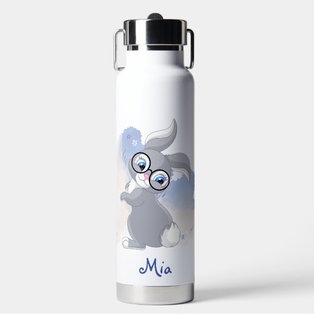 Botella De Agua Conejo Lindo con Gafas Personalizado (Frente)