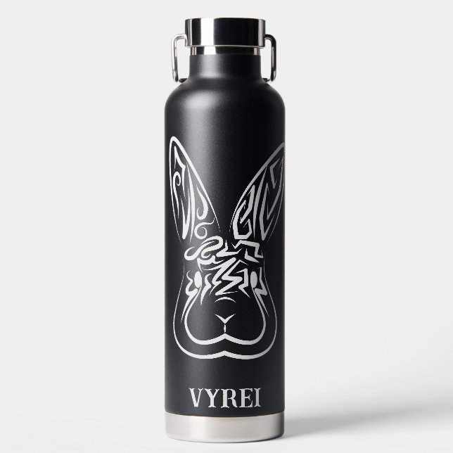 Botella De Agua Conejo tribal blanco y negro (Delantero)