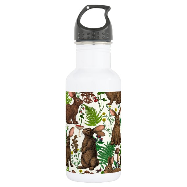 Botella De Agua Conejos y flora de los bosques 4 (Anverso)