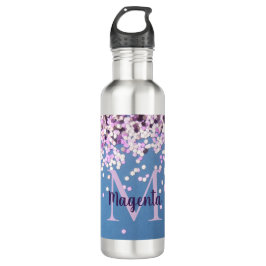Botella De Agua Confetti de lavanda monograma sobre azul