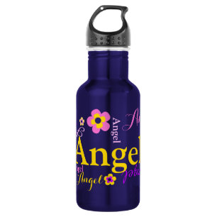 Botella de agua conocida del ángel del texto y de