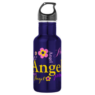 Botella de agua conocida del ángel del texto y de