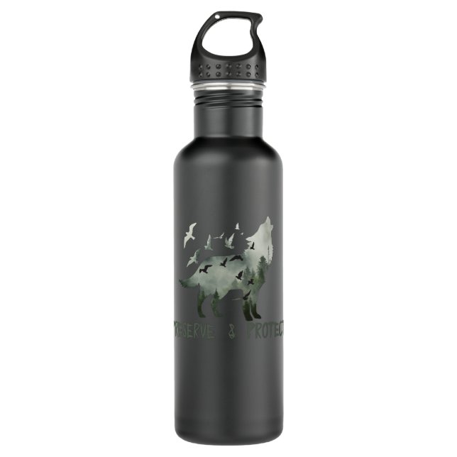 Botella De Agua Conservar y proteger el lobo del parque nacional (Anverso)