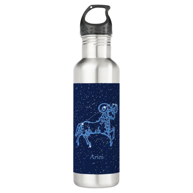 Botella De Agua Constelación de Aries y Rótulo Zodiaco con estrell (Anverso)
