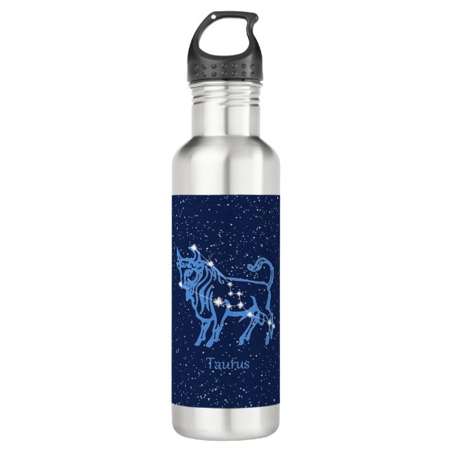 Botella De Agua Constelación Taurus y Rótulo Zodiaco con estrellas (Anverso)
