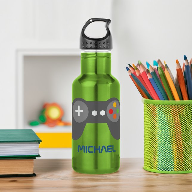Botella De Agua Controlador de videojuegos verde divertido persona (Subido por el creador)