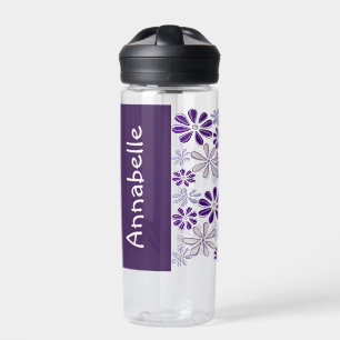 Botella De Agua Cool Name Purple Flower Doodle Pattern