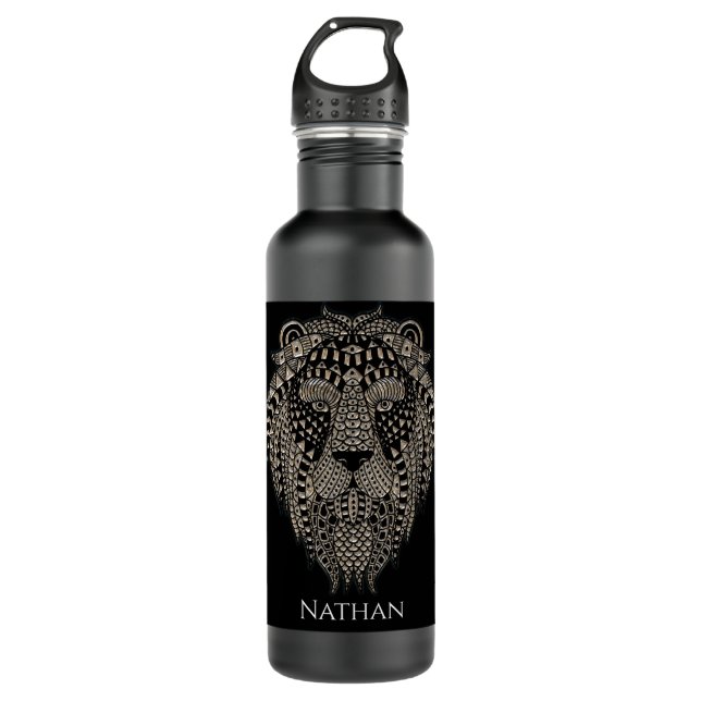 Botella De Agua Cool Tribal Metallic Lion Head Personalised (Anverso)