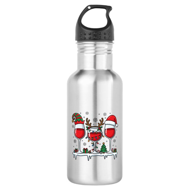 Botella De Agua Copas de vino tinto de Navidad Vector de vacacione (Anverso)