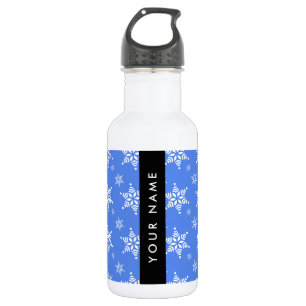 Botella De Agua Copia de Copos de Nieve Blancos, Azul, Tu nombre, 