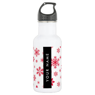 Botella De Agua Copia de Copos de Nieve Rojos, Tu nombre, Personal