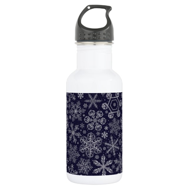 Botella De Agua Copos de nieve blancos en azul (Anverso)