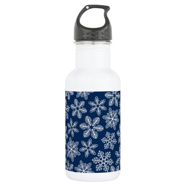 Botella De Agua Copos de nieve en azul oscuro (Anverso)