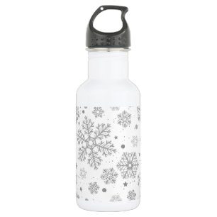 Botella De Agua Copos de nieve plateados en blanco