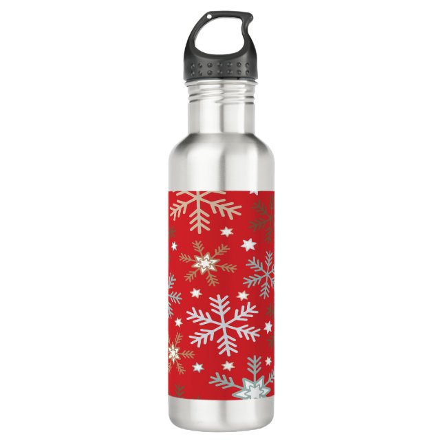 Botella De Agua Copos de nieve rojos (Anverso)
