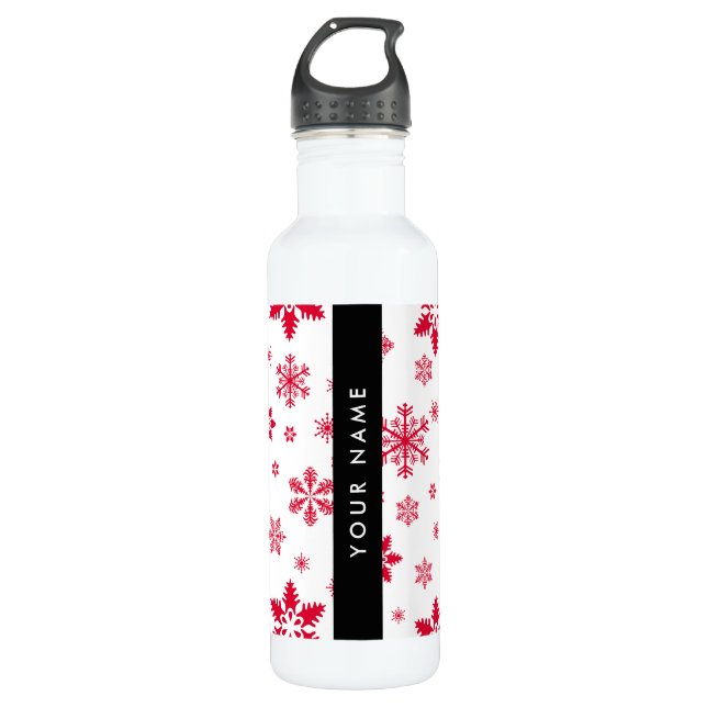 Botella De Agua Copos de nieve rojos, tu nombre, personaliza (Anverso)