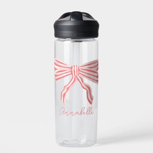Botella De Agua Coquette Pink Striw Bow (Delante)