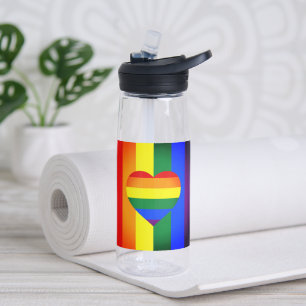 Botella De Agua Corazón arcoiris y bandera arcoiris de orgullo, co