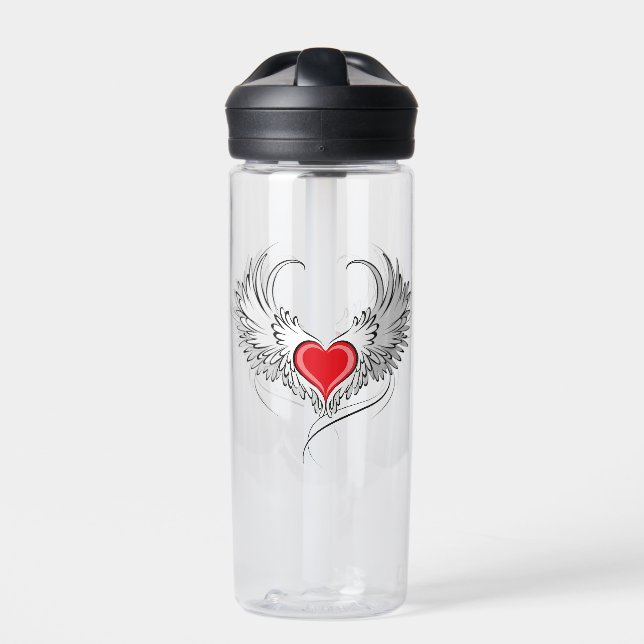 Botella De Agua Corazón de Ángel Rojo con alas (Delante)