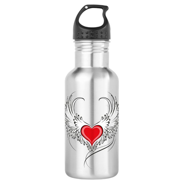 Botella De Agua Corazón de Ángel Rojo con alas (Anverso)