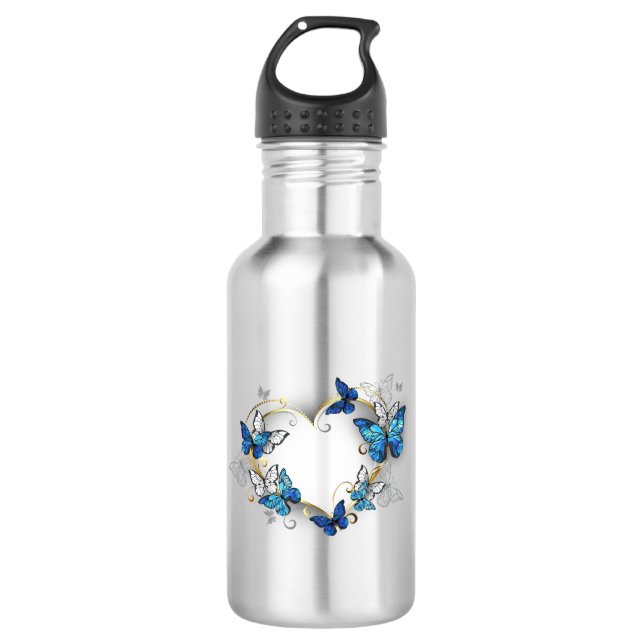 Botella De Agua Corazón de joyas con mariposas Morfo (Anverso)