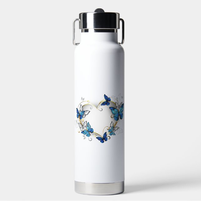 Botella De Agua Corazón de joyas con mariposas Morfo (Frente)