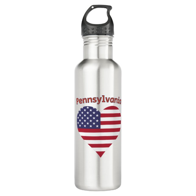 Botella De Agua Corazón de la Bandera Americana de Pennsylvania (Anverso)