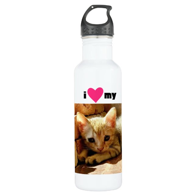Botella De Agua Corazón de mi gato (Anverso)