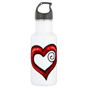 Botella De Agua Corazón de Swirl Rojo