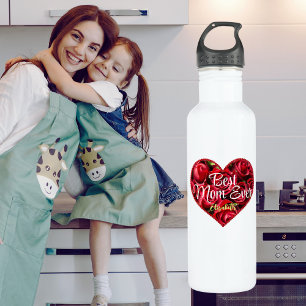 Botella De Agua Corazón floral rojo moderno mejor Día de la Madre 