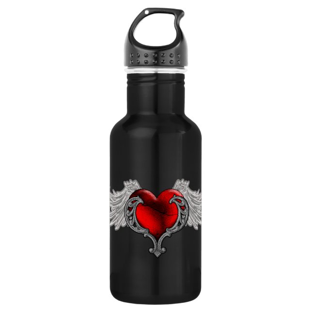 Botella De Agua Corazón gótico con alas ángel (Anverso)