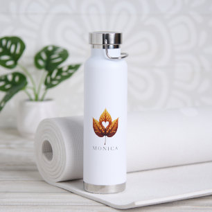 Botella De Agua Corazón Hoja Minimalista Naranja Personalizado
