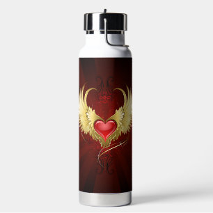 Botella De Agua Corazón Rojo con Alas Doradas