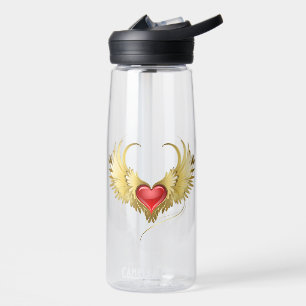 Botella De Agua Corazón Rojo con Alas Doradas