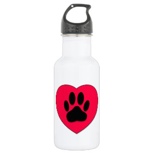 Botella De Agua Corazón Rojo Con Papas De Perro Impresión
