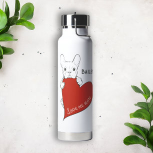 Botella De Agua Corazón Rojo Perro Frenchie Cute Personalizado