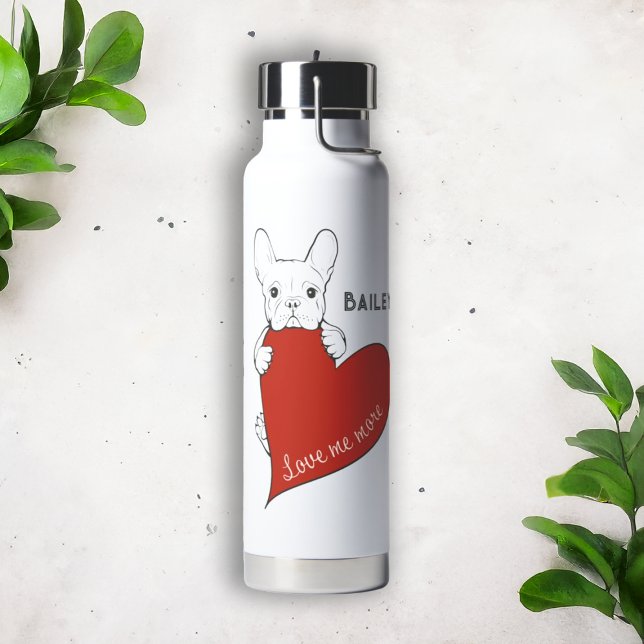 Botella De Agua Corazón Rojo Perro Frenchie Cute Personalizado (Subido por el creador)