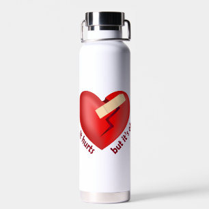 Botella De Agua Corazón roto sanado con parche y cita de vida