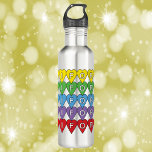 Botella De Agua Corazones de California coloridos<br><div class="desc">¿Te gustan las botellas de agua divertidas? ¿Te gusta el estado de California? Esta botella de agua tiene la palabra California en corazones amarillos,  verdes,  azules,  morados y rojos.</div>